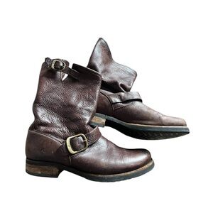 Frye Women's Veronica Boot Size 7.5 Biker Vintage Brown Leather Pull On Slouch